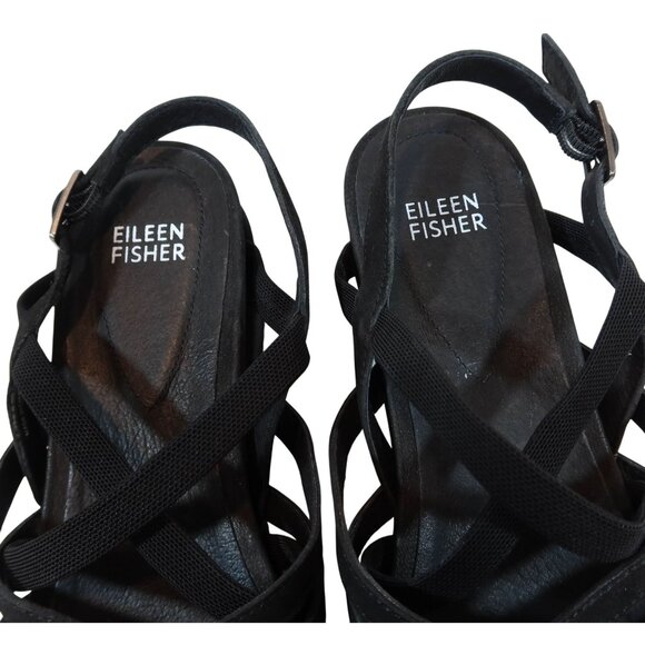 EILEEN FISHER Suede Platform Strappy Sandals Size 8.5 Black Casual Summer - Picture 5 of 11